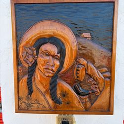 Hand Carved Bas-Relief Wood Wall Folk Art