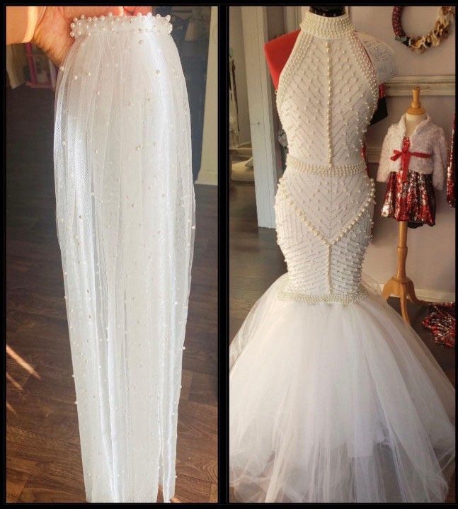 White Pearl Wedding Dress and Veil