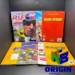 N64 Video Game Lot Of 8 Instruction Manuals Nintendo 64 Games: Mario Kart X2, Mario Party, Rush, NHL, Star Wars, Mission Impossible, 1080 Snowboarding