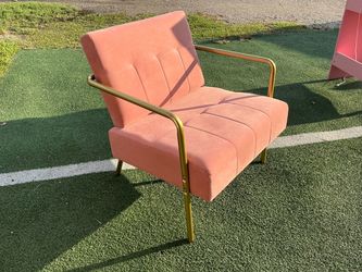 Pink Velvet Accent Chair with Gold Metal Frame