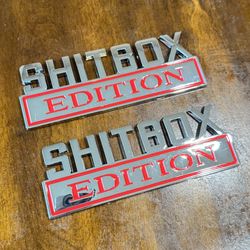 Chrome W/ Red, 2pcs ShitBox Edition Emblem Badges for Trucks Side Fender Tailgate