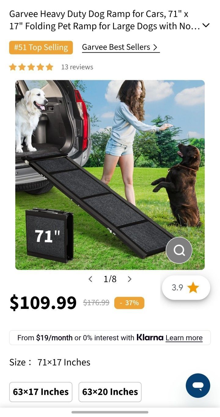 Garvee Heavy Duty Dog Ramp for Cars, 71" x 17" Folding Pet Ramp for Large Dogs with Non-Slip Surface Portable Dog Car Ramp for SUV Car, RVs & Truck, O