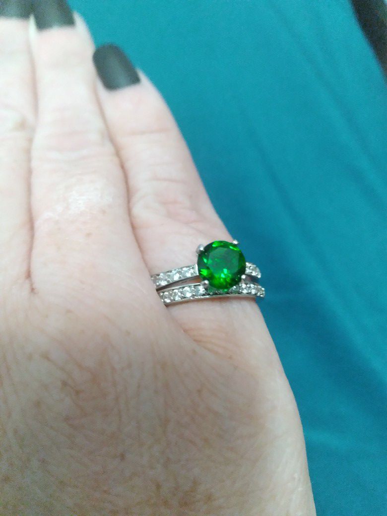 Emerald Cz Wedding Ring Set