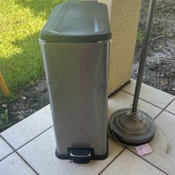 Floor Lamp And Aluminum Trash Can