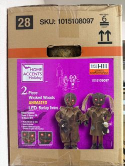 New in box 2 Piece Wicked Woods ANIMATED LER Burlap Twins Halloween