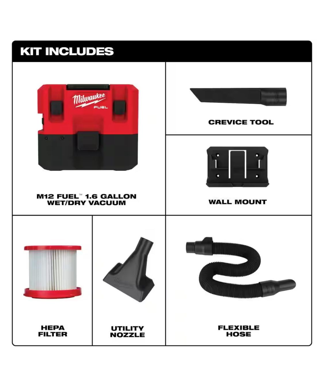 Milwaukee M12 FUEL 12-Volt Lithium-Ion Cordless 1.6 Gal. Wet/Dry Vacuum (Vacuum-Only Me