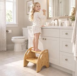 Brand New Bamboo 2-Step Stool ā Adjustable Height, 500LB Capacity, Non-Slip, for Kids & Adults