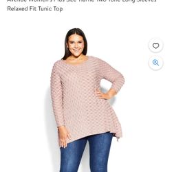 Avenue Women's Plus Size Tiarne Two Tone Long Sleeves Relaxed Fit Tunic Top  Color:Dusty Mauve