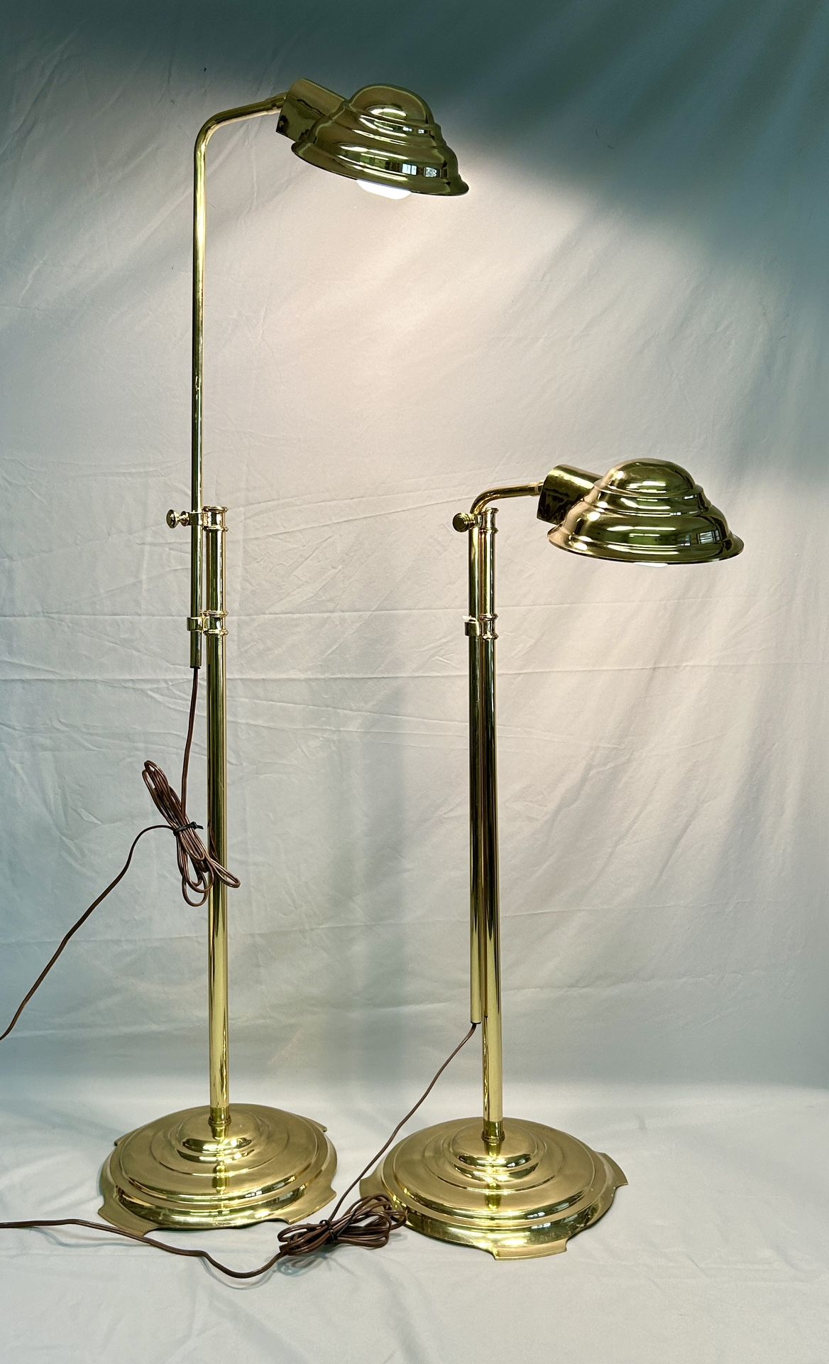 Mid Century Sunset Lamp Corp Adjustable Brass Pharmacy Floor Lamps 32”-49”