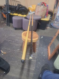 Two Pool Cue Sticks with Case and accessories