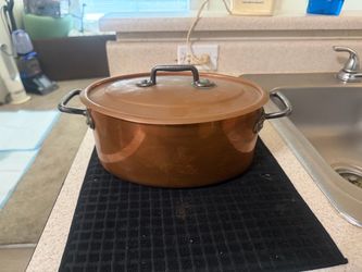 Matfer Bourgeat France 24cm Copper Oval Stew Pot / Casserole with Lid