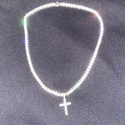 Crazy Shine Tennis Chain Bracelet W/ Cross Pendant
