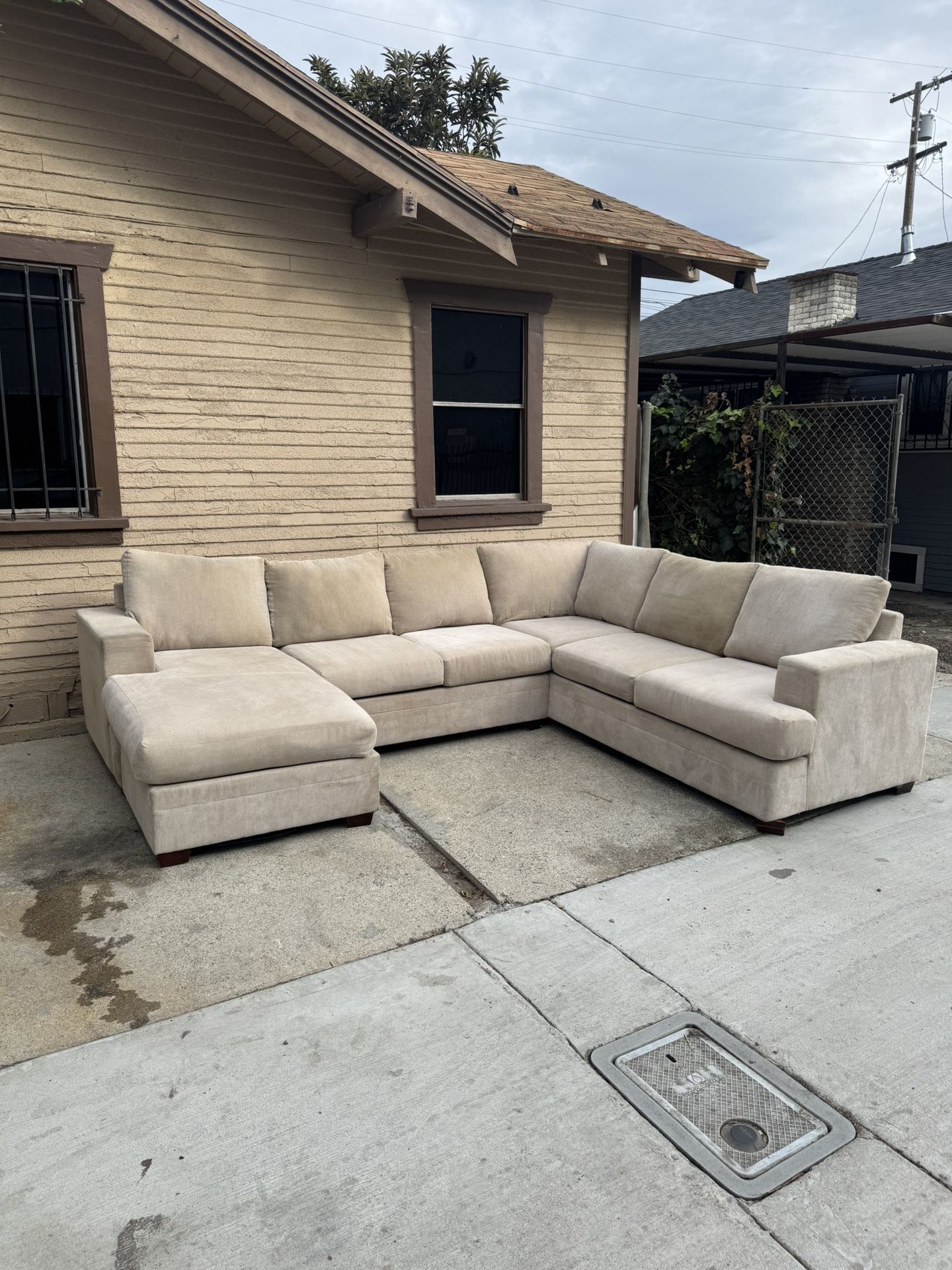FREE DELIVERY 🚚 Bonaterra Sand Beige Natural Fabric 127" 2 Piece U-Shaped Sectional