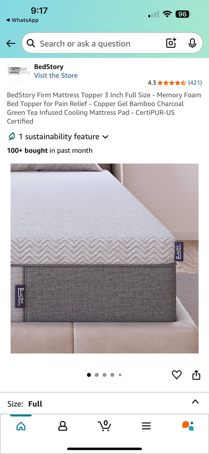 Mint Condition Full Size BedStory Firm Mattress Topper 3 Inch Full Size - Memory Foam Bed Topper for Pain Relief