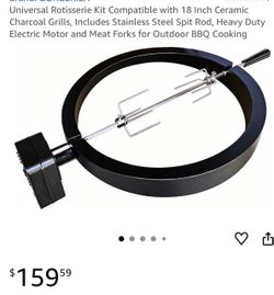 GORGERILA Universal Rotisserie Kit Compatible With 18 Inch Ceramic Charcoal Grills, Includes Stainless Steel Spit Rod, Heavy Duty Electric Motor And M