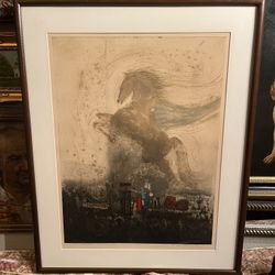 Large Vintage Nissan Engel Lithograph Signed 