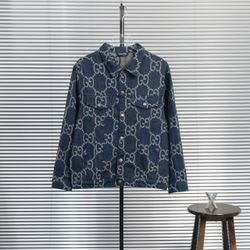 Gucci double G full print old flower jacquard denim jacket