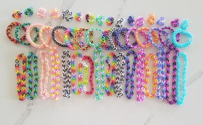 Loom bracelets, chokers, rings