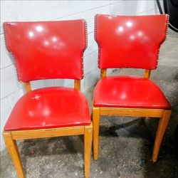 Vintage Red Vinyl Dining Chairs Set of 2