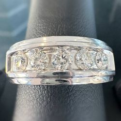 MGW 10k solid white gold 1.2 CTW Natural Diamond wedding band channel set men’s ring size 9.5