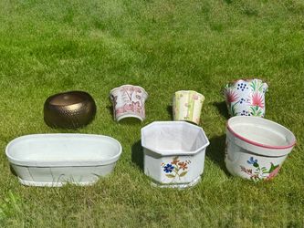 Lot of 7 ceramic flower planter decorative pots handmade art