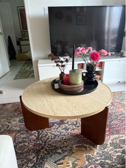 Faux stone and wood coffee table