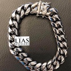 New 18k White Gold Cuban Link Bracelet 