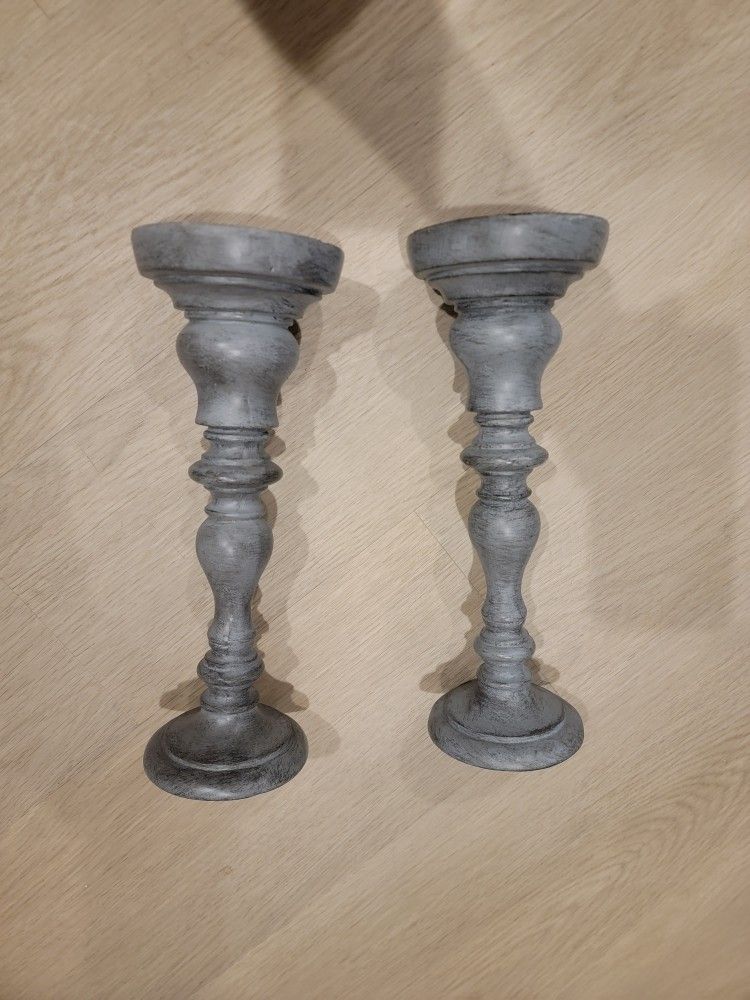 Grey Candle Holders (2)