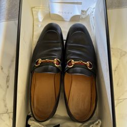 Gucci Black Leather Brixton Web Horsebit Slip On Loafers