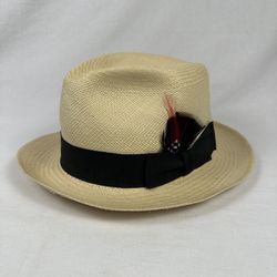 Classic Biltmore Straw Fedora Hat With Feather - Made in Canada [Size: 56/7]