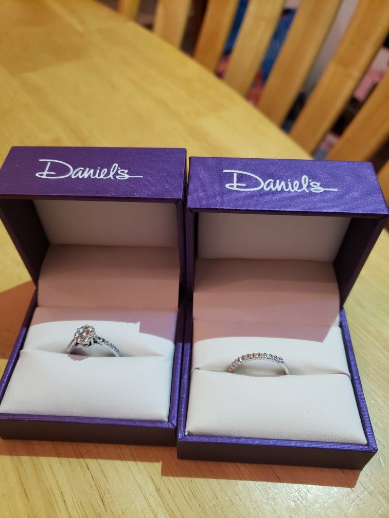 White Gold Band + Diamond Flower Ring