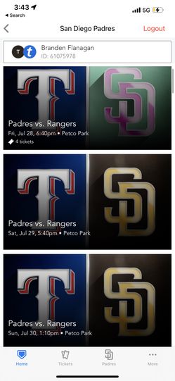 Padres Rangers Section 127 And 133 July 29 July 30