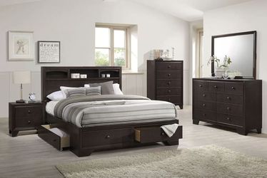 4 Piece KING Bedroom set (KING bed, Nightstand, Dresser & Mirror) ($750.00)