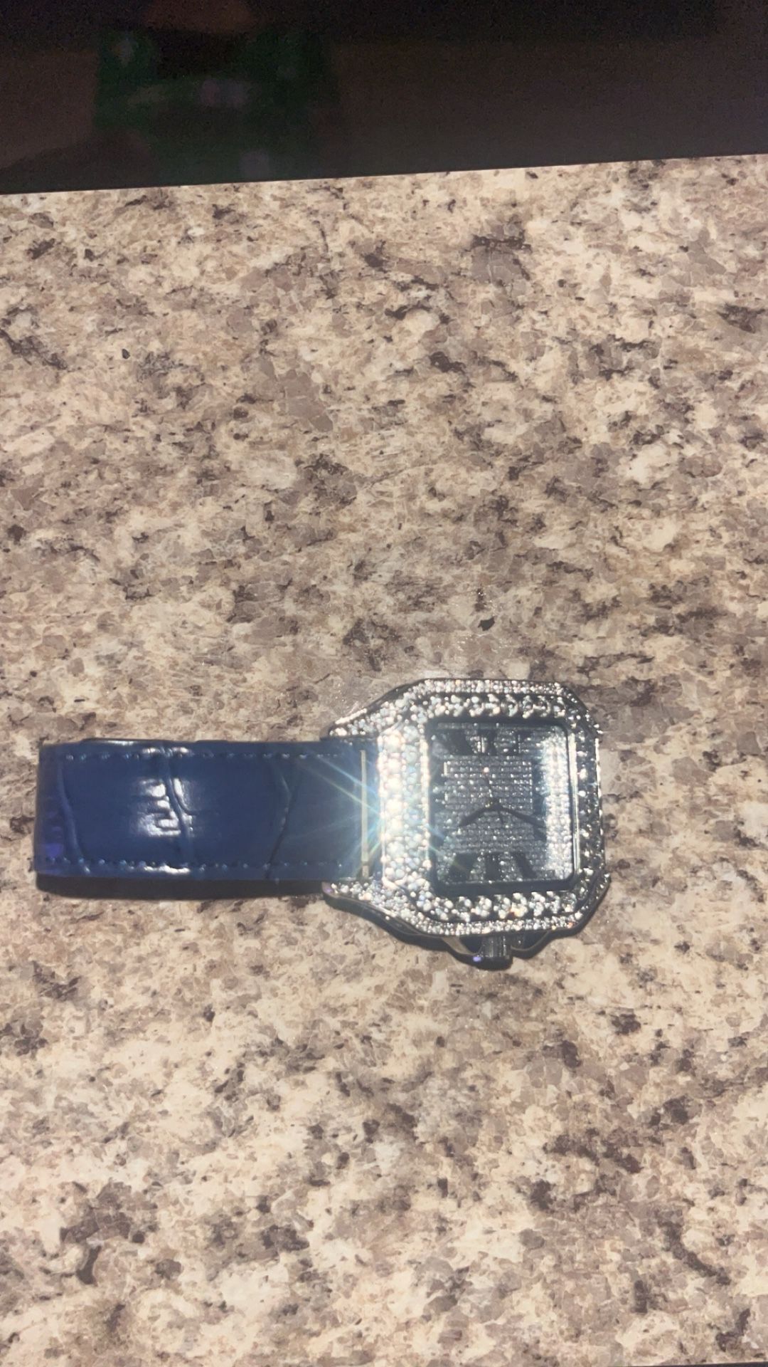 Cartier Inspired Watch Blue Leather Strap