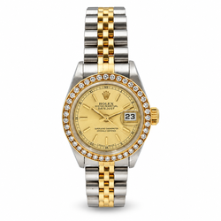1996 Ladies Rolex 26mm Datejust 18K Yellow Gold / Stainless Steel Two Tone Watch with Champagne Dial and Diamond Bezel. (Pre-Owned 69173)