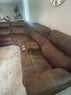 Brown Reclining Loveseat with Center Console