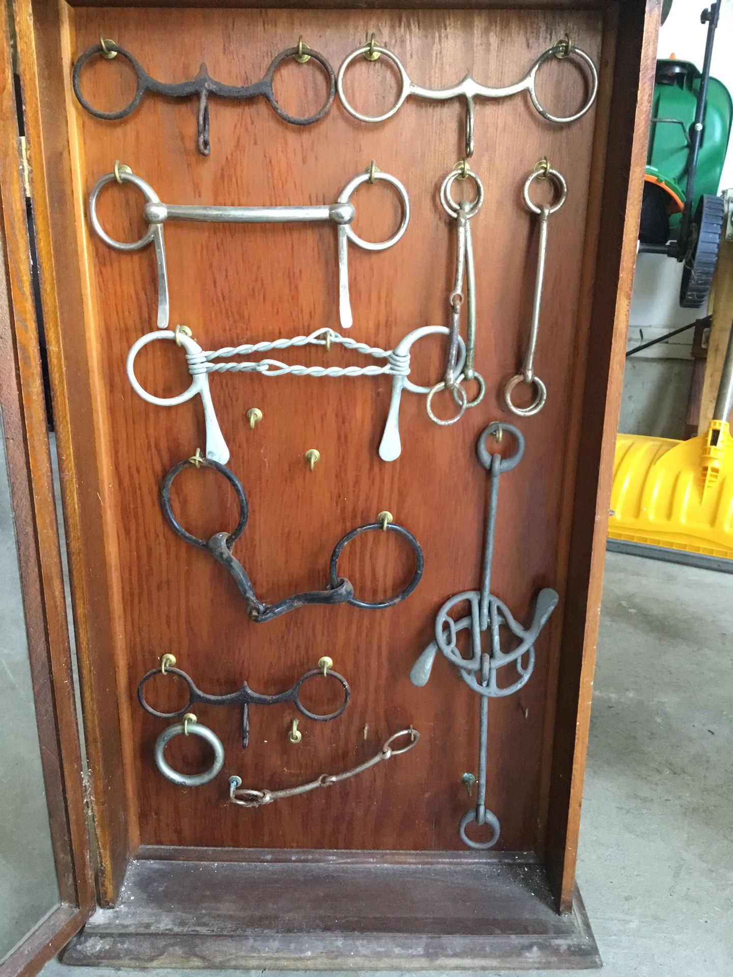 Antique Display Cabinet With Antique Horse Bits