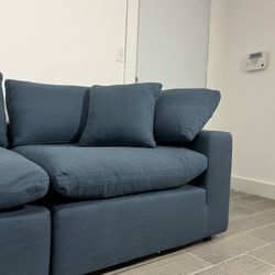 Cloud Couch Blue Linen Fabric 3pcs Modular Sofá Free Delivery