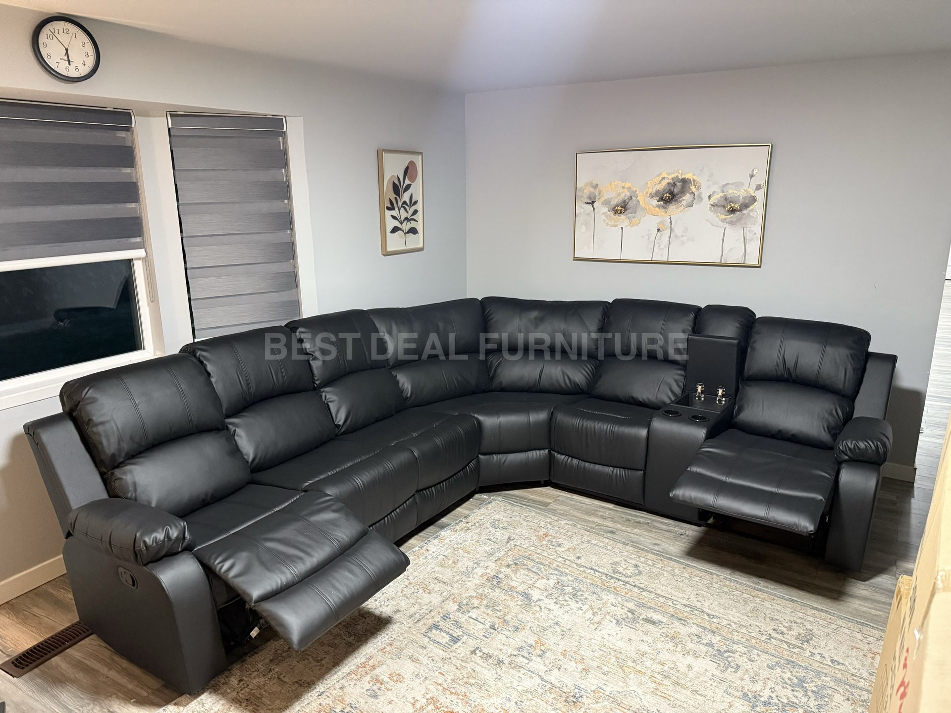 Black Faux Leather Reclining Couch
