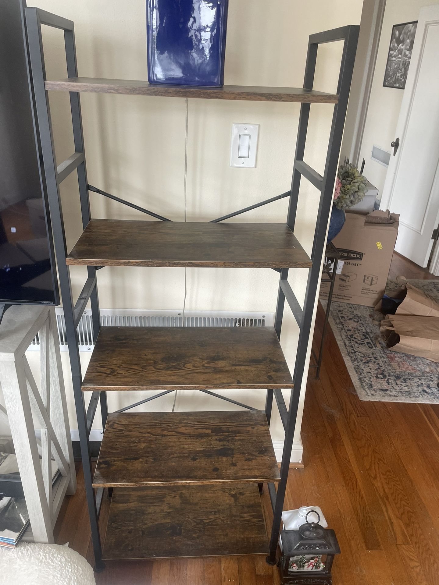 Two Wood/Metal Industrial bookcases Like New 