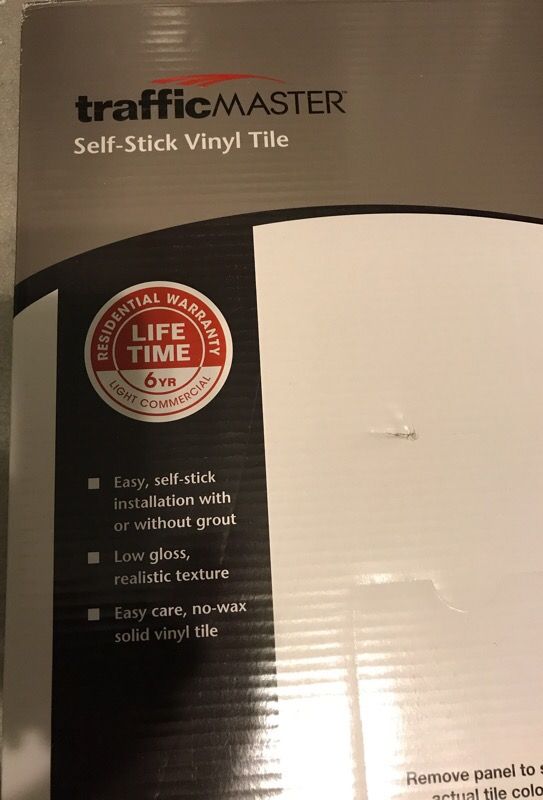 2 Boxes Traffic Master Self Stick Vinyl Tile. Use WITH or WITHOUT Grout. Total Coverage is 40 Square Feet.