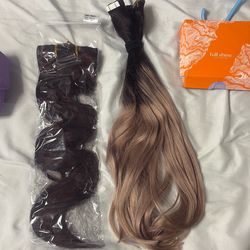 Synthetic Hair extensions- burgundy and black clip ons / ombré tape in brand new never used