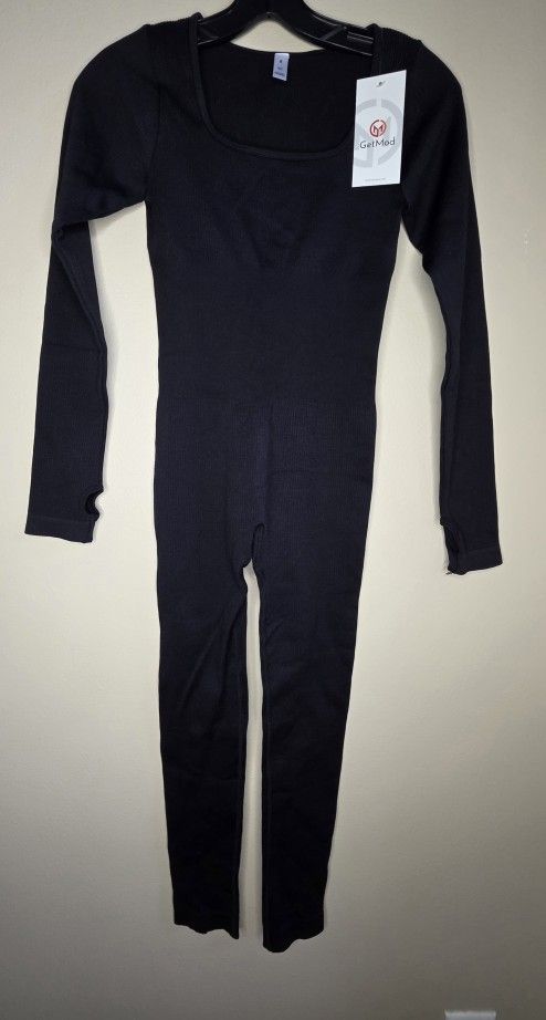 Get Mod Women's Black Long Sleeve Crewneck Bodysuit Jumpsuit Size Small