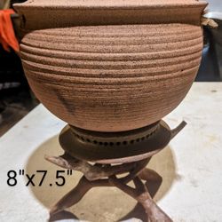 3 Very Nice Clay Plant Hanger Pots w Wooden Stands $20.  ea