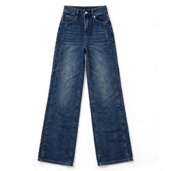 Moving Sale - Dark Blue High-Waisted Wide-Leg Jeans