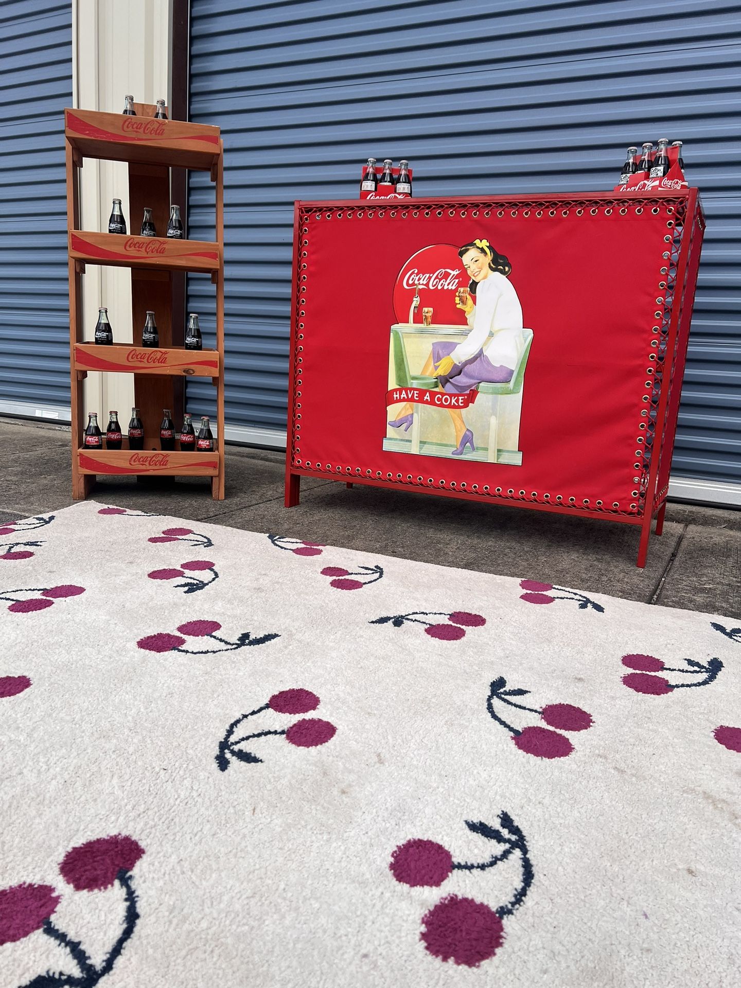 Licensed Coca-Cola Wooden Display Shelf And Cherry Rug