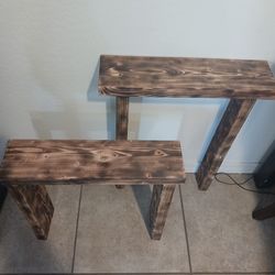 2 smaller indoor / outdoor use wooden stands home decor