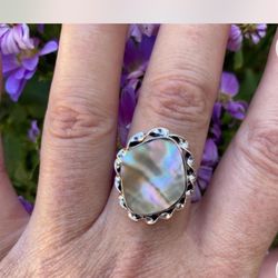925 Sterling Silver Abalone Gemstone Vintage Style Ring 8