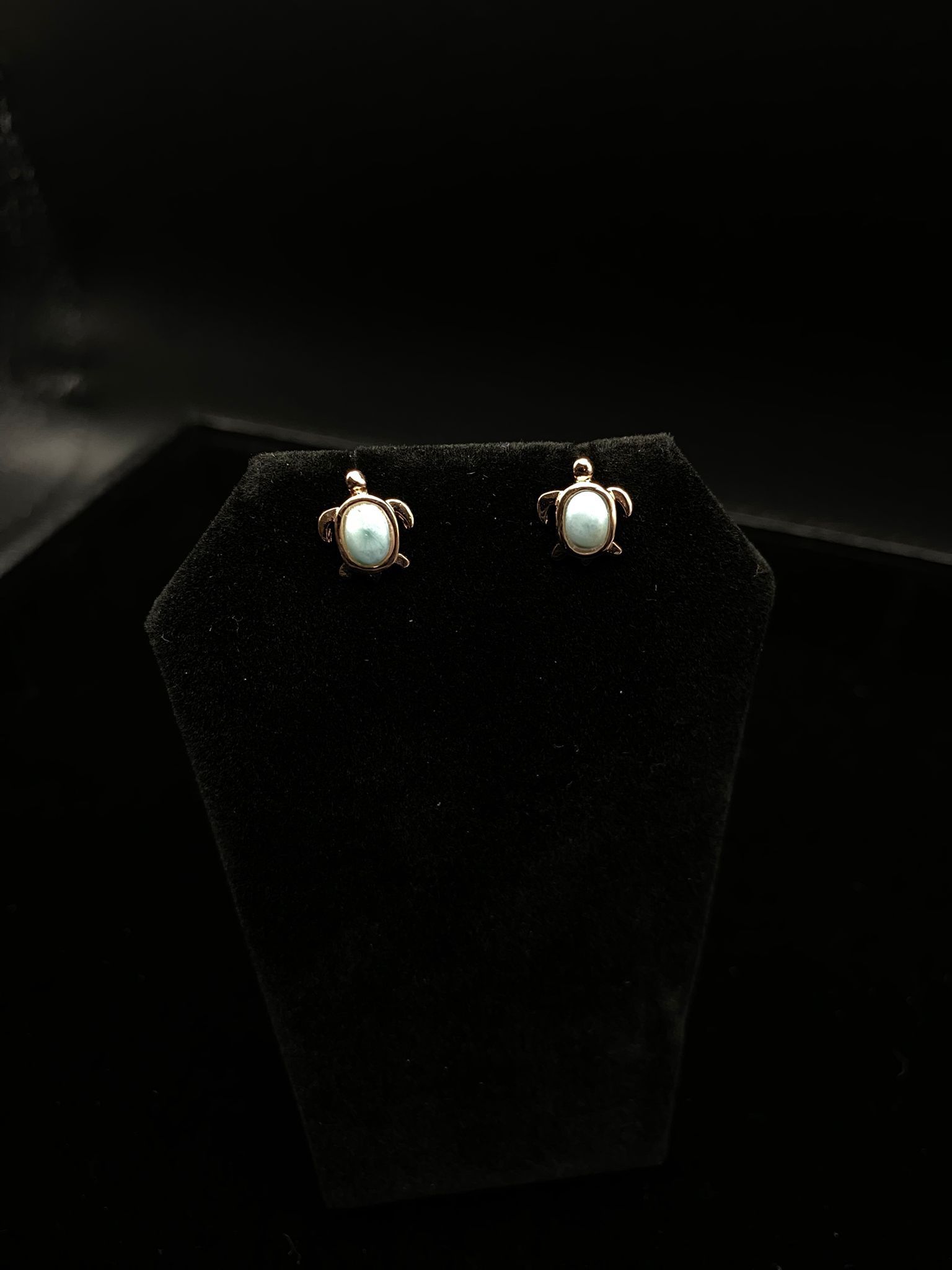 Natural Larimar Turtle Earrings – 925 Sterling Silver 14K Rose Gold Plated