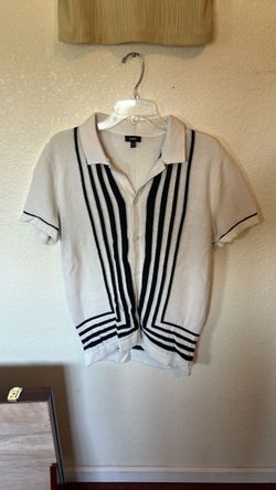 Express collared button white/black stripes size small